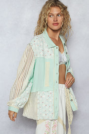 POL: Minty Fresh Floral Lace Button Closure Top