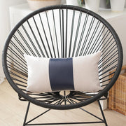 Boho Throw Pillow Navy Blue Mixed Design Set of 2 Vegan Faux Leather Solid for Couch, Bedding