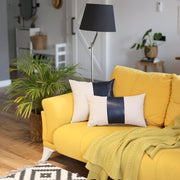 Boho Throw Pillow Navy Blue Mixed Design Set of 2 Vegan Faux Leather Solid for Couch, Bedding