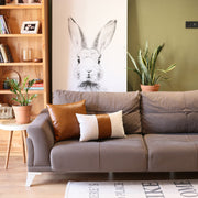 Boho Throw Pillow Brown Mixed Design Set of 2 Vegan Faux Leather Solid for Couch, Bedding