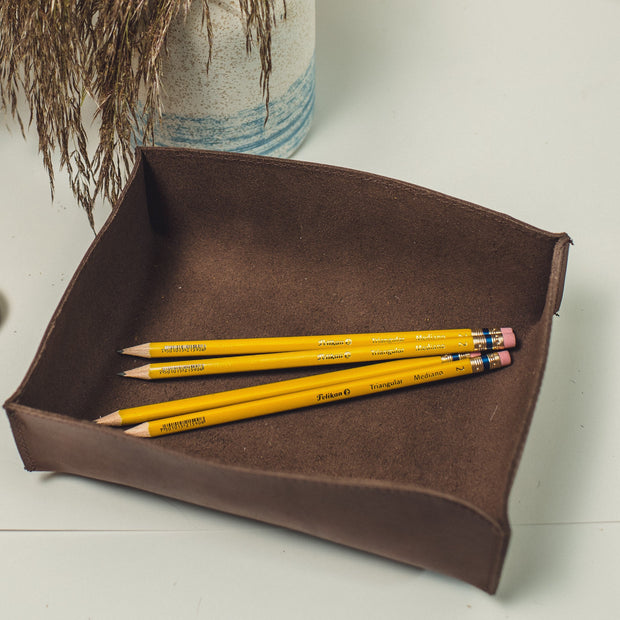 Leather Storage Bins in Distressed Walnut