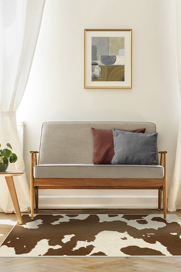 Tan &amp; Ivory Faux Cowhide Rug